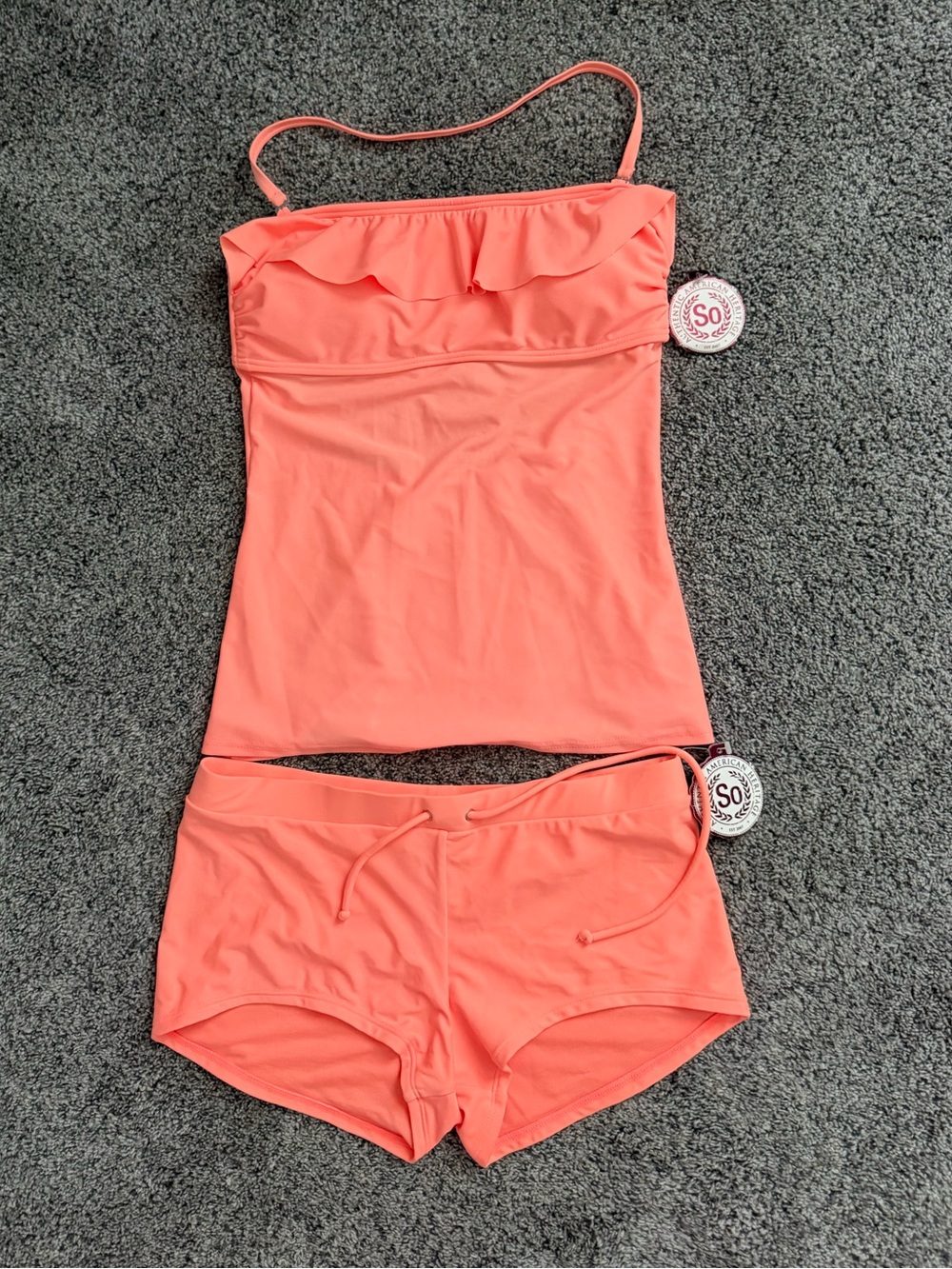 SO Coral Ruffle Tankini Top & Swim Shorts Set
